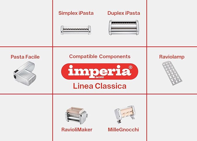 Imperia Pasta Maker Machine- 100% Made in Italy, Heavy Duty Steel Construction, Easy Lock Dial, Wood Grip Handle & Cleaning Brush- Fresh Homemade Italian Spaghetti Fettuccine or Lasagna (Classic Line)