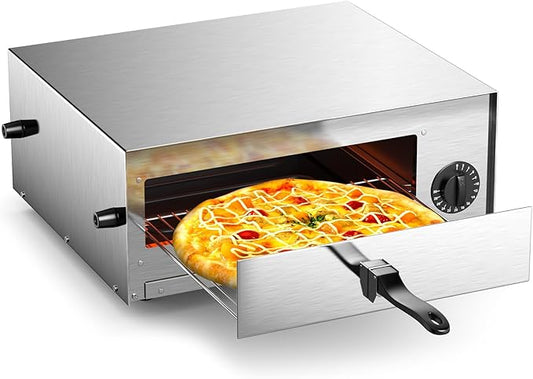 S AFSTAR 1450W Electric Pizza Oven, Stainless Steel Pizza Oven Countertop with Insulated Handle & Removable Tray, Commercial Pizza Maker Fits Pizzas up to 12" Diam for Restaurant Home Party