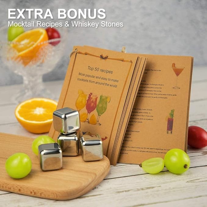 Stainless Steel Cocktail Shaker Set, 24oz/750ml Bartender Kit Includes Strainer and Stir Stick for Home, Bar, Party, Bar Accessories for The Home Bar Set (25oz-17pcs)