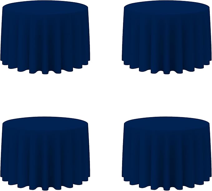 BRILLMAX 4 Pack Navy Blue Round Tablecloths 108 Inch - Circle Bulk Linen Polyester Fabric Washable Table Cloth Cover for Wedding Reception Banquet Birthday Party Buffet Restaurant