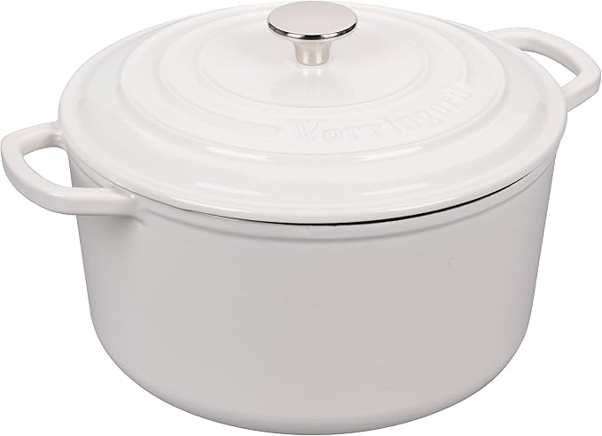 Enameled Cast Iron Dutch Oven Pot with Lid, for Sourdough Bread Baking, Round Dutch Ovens, 4.5 Quart, White