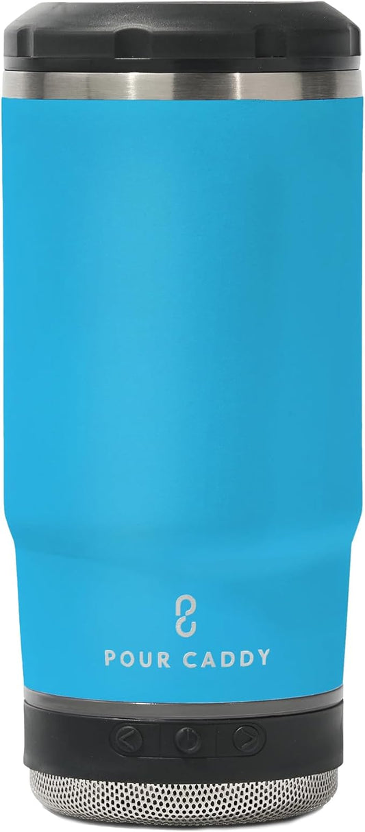 Chill & Brew, Insulated Can & Bottle Holder, Bluetooth Cup with Speaker, Fits 12 oz Cans, Skinny Cans, Most Bottles & Cold Drinks, Water Blue