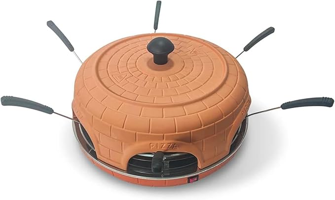 Electric Pizza Oven Family Sharing Pizza Maker with Terracotta Cover, Mini Smokeless Pizza Bake Oven for Pizza Party Home Party (6 PERSON)