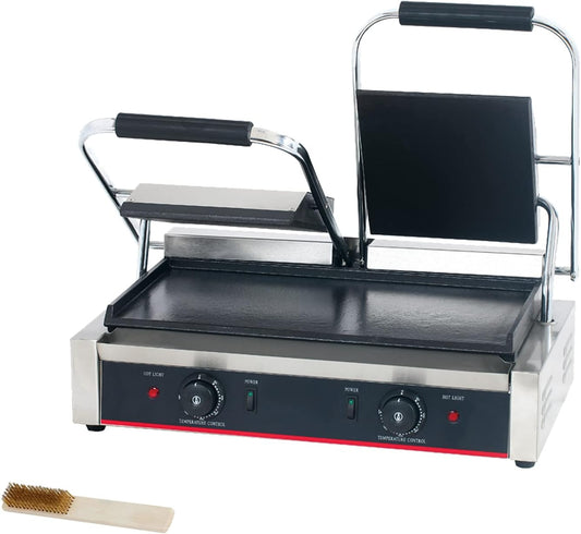 Commercial Panini Press With Grooved Grill Sandwich Maker Machine Electric Contact Grill Single (Double Smooth Top&Bottom)