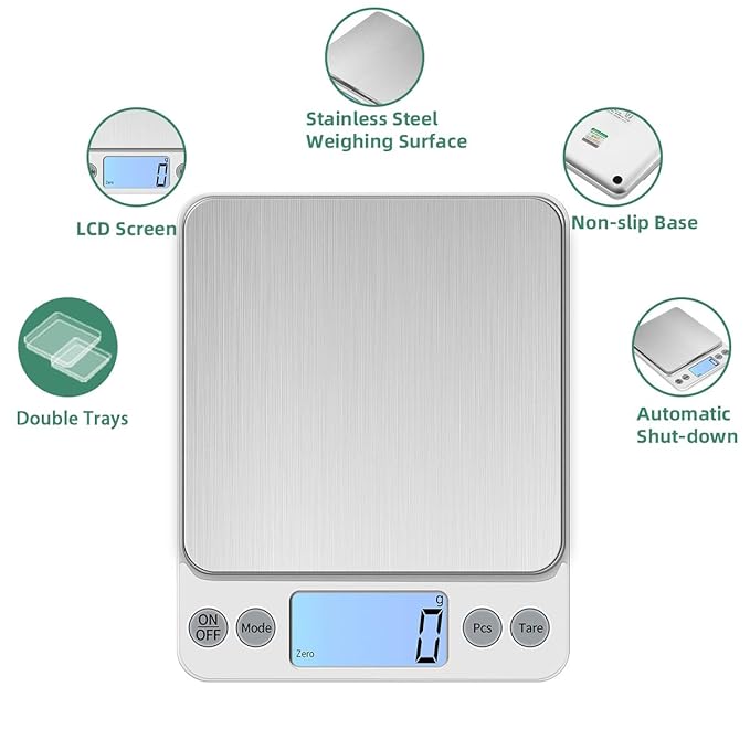 Upgraded Larger Size Digital Food Scale Weight Grams and OZ, 10kg/1g Kitchen Scale for Cooking Baking, High Precision Electronic Scale with LCD Display