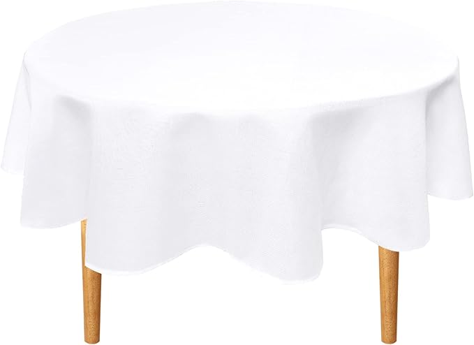 Hiasan Round Linen Table Cover 50 Inch - Wrinkle and Stain Resistant Washable Polyester Fabric Table Cloth for Dining Room Kitchen Party, White