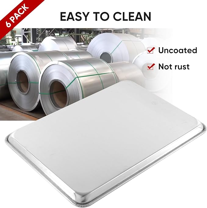TENUP 6 Pack Aluminum Half Sheet Pan, 18" x 13" Heavy Duty Commercial Baking Tray Reinforced Rim, Warp-Resistant Rust-Free
