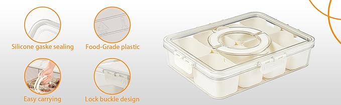 Snackle Box Container Meal Prep Divided Portion Serving Platters and Trays with Lid Handle Reusable Vacation Camping Travel Beach Essentials Food Fruit Veggie Organizers and Storage for Fridge