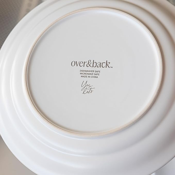over&back Rim Dinnerware Set - Stoneware Dishes - Comes with 4 Dinner Plates, Salad Plates, Cereal Bowls, and Dinner Bowls - 16-Piece All-Occasion Place Settings - Serves Four - Semi-Matte White