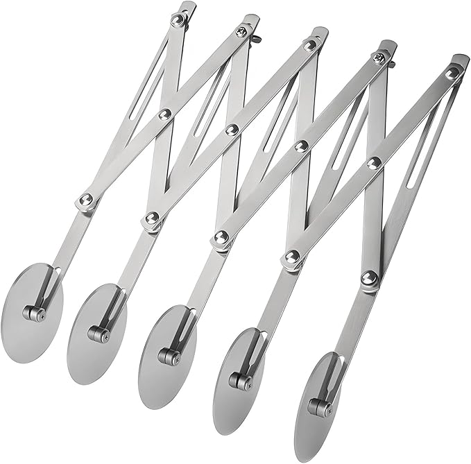 Professional 5-Wheel Pizza Cutter Roller, 9.6 Inches Expandable Stainless Steel Pastry Divider with Handle, Multi-Purpose Dough Slicer for Pizza, Pasta, Pie Crust, Cookie, and Professional Baking