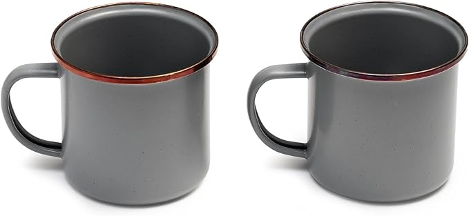 Barebones Enamel Cup Set- Enamel Coffee Mugs Set of 2 16-oz - Stainless Steel Rim Camping Mug for Indoor and Outdoor Use (Slate Gray)