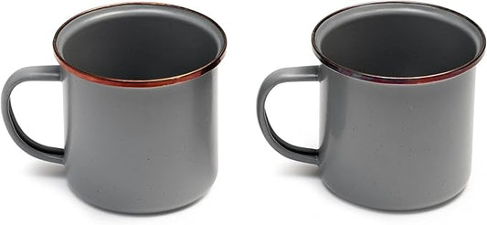 Barebones Enamel Cup Set- Enamel Coffee Mugs Set of 2 16-oz - Stainless Steel Rim Camping Mug for Indoor and Outdoor Use (Slate Gray)