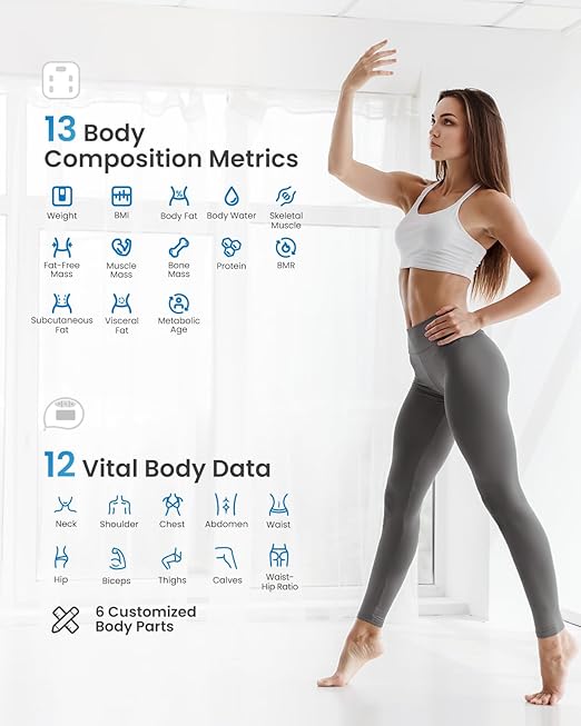 RENPHO Smart Scale and Tape Measure, Digital Bluetooth Scale with Tape Measure for Body Measuring, Weight Loss, Muscle Gain, Gift, 400lbs, Inches/cm