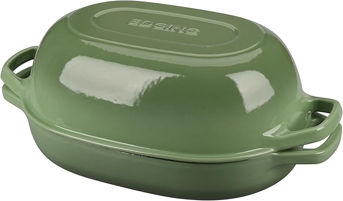 Enameled Cast Iron Oval Dutch Oven Pot with Lid, Dutch Oven for Sourdough Bread Baking, Oval Bread Pan, 7qt, Pistachio Green