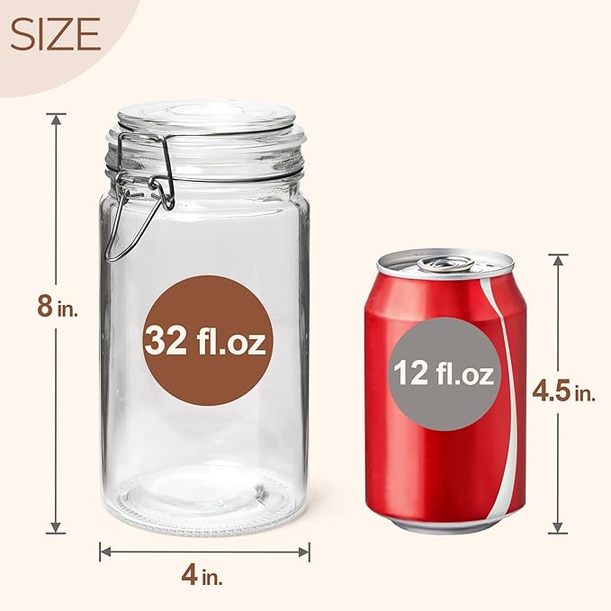 ComSaf Glass Jars with Airtight Lid Set of 3, Mason Jars 32 oz, Pickling Jar, Canning Jar 32oz, 32 oz Glass Containers with Lids for Kitchen, Pickle, Flour, Cereal, Pasta, Sugar, Herb