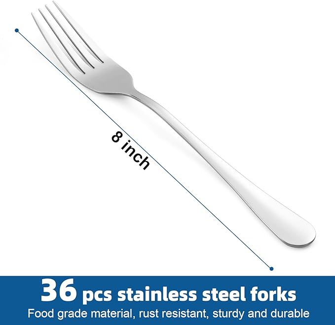 36 Piece Dinner Forks Set, Food-Grade Stainless Steel Forks Silverware, Cutlery Forks, Dessert Forks, Metal Forks for Home, Kitchen or Restaurant, Mirror Polished, Dishwasher Safe - 8 Inch