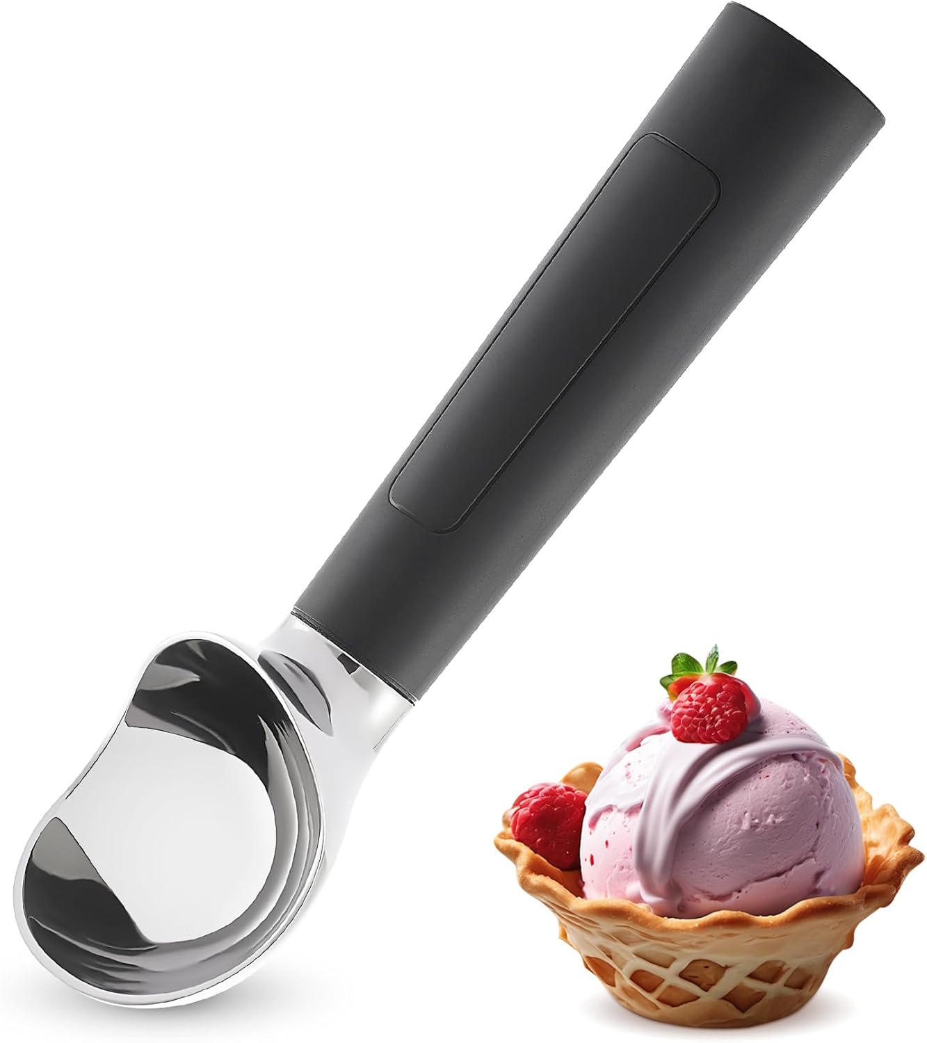 Heated Ice Cream Scoop Rechargeable, Electric Warming Ice Cream Scooper with LED Display, Heats to 158°F for Hard Ice Cream, Easy for Seniors & Kids, IP67 Waterproof (Black, 2 oz)