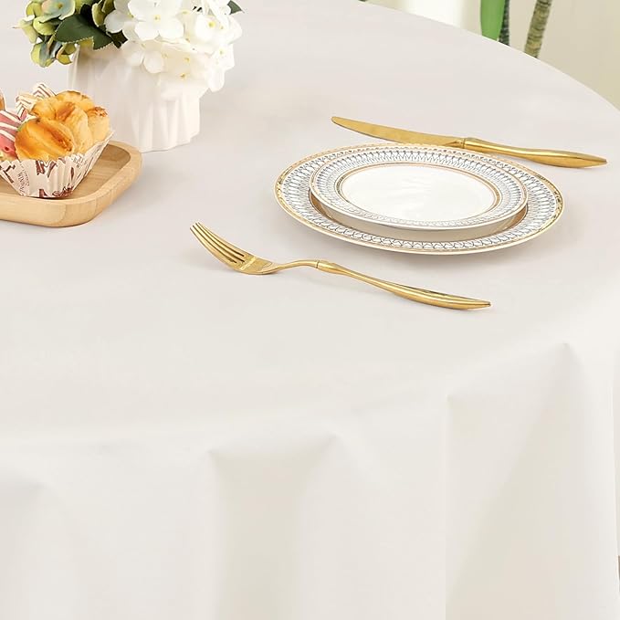 homing Round Vinyl Tablecloth, Waterproof Spillproof Plastic Flannel Backed Table Cloth, Wipe Clean Table Cover for Dining, Buffet Parties and Camping (Beige, 60")