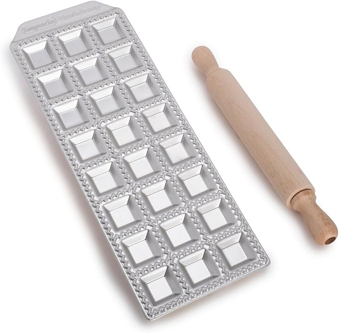 Imperia Pasta Maker Gift Set w Accessories- Includes Pasta Machine, Ravioli Mold Press, Wooden Rolling Pin & Cutter Attachment- Made in Italy- Durable Steel Construction- Make Fresh Homemade Noodles