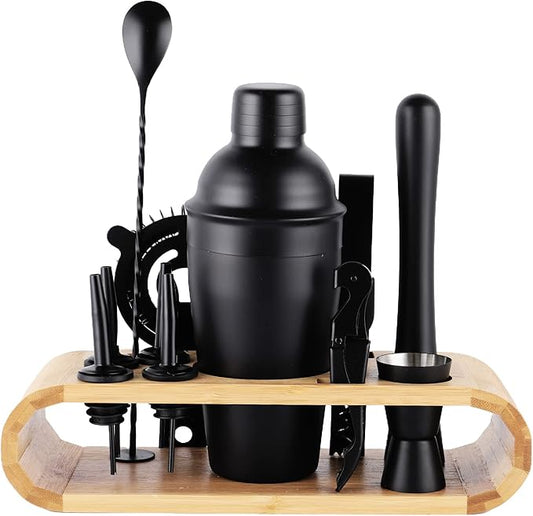 12Pcs-Cocktail Shaker Set Stainless Steel Bartending Kit 18.6oz Cocktail Bar Set Cocktail Mix Drink Making Kit Professional Bar and Home Drink Bar Tools for Bartender (Matte Black, 12Pcs)