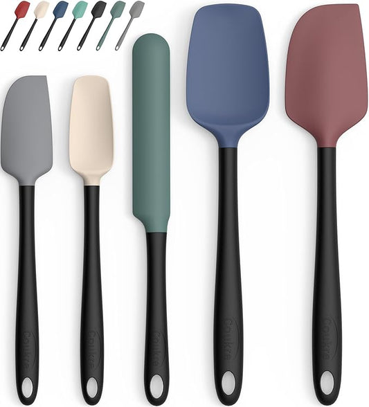 Coukre Silicone Spatula Set of 5,High Heat Resistant, Food Grade Silicone, Upgraded Extended Reinforced Handle,Dishwasher Safe, for Baking, Cooking (Colorful A Black, Color block)