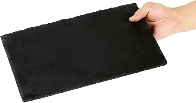 Restaurantware Slate Serving Trays 4 Pack of 11.8" x 7.8" Foam Feet Charcuterie Stone Plates Rustic Edges Freezable Black Serving Display Cheese Boards for Kitchen, Gourmet, Dining, Parties