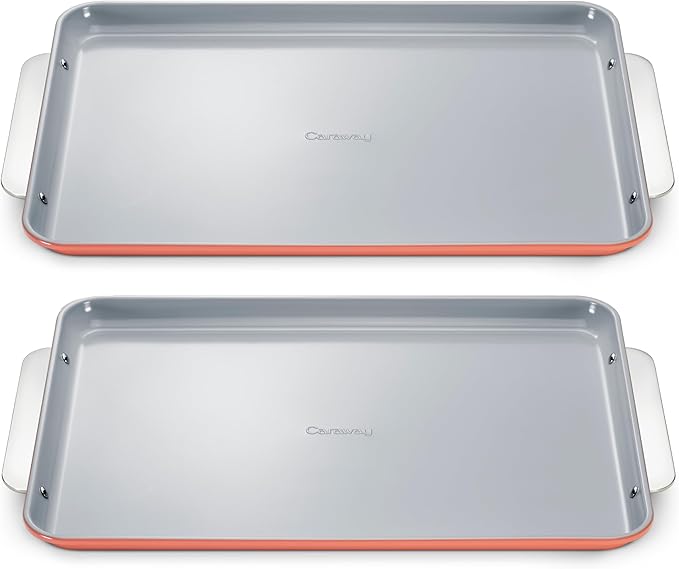Caraway Non-Stick Ceramic Large Baking Sheet Duo - Naturally Slick Ceramic Coating - Non-Toxic, PTFE & PFOA Free - Perfect for Baking, Roasting, and More - Large (18" x 13") - Perracotta