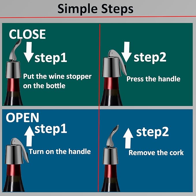 Stainless Steel Wine Bottle Stoppers with Silicone - Reusable Wine Freshness Keep,Wine Bottle Sealer Stopper, Ideal Wine Saver Accessory Gift (Black,2 Pack)