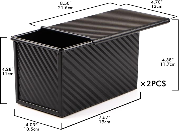 Beasea Pullman Loaf Pan with Lid, 2 Pack 1 lb Non-Stick Black Bread Loaf Pans for Homemade Bread Carbon Steel Toast Box with Cover for Bakeware Toast Oven Baking