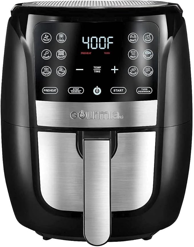 Gourmia Air Fryer Oven Digital Display 6 Quart Large AirFryer Cooker 12 Touch Cooking Presets, XL Air Fryer Basket 1500w Power Multifunction Stainless Steel FRY FORCE 360° (6 QT)