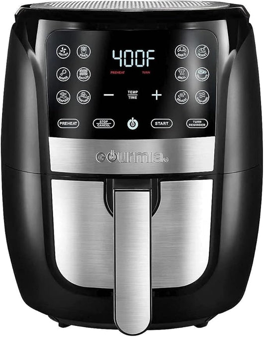Gourmia Air Fryer Oven Digital Display 6 Quart Large AirFryer Cooker 12 Touch Cooking Presets, XL Air Fryer Basket 1500w Power Multifunction Stainless Steel FRY FORCE 360° (6 QT)