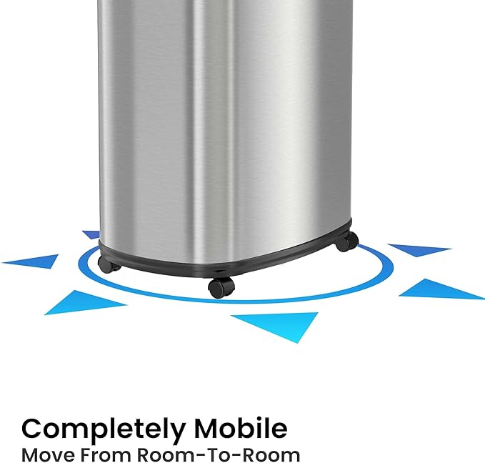 SensorCan 13 Gallon Kitchen Trash Can with Lid and Wheels Plush Odor Filter, Motion Sensor Stainless Steel Oval Garbage Bin for Home Office Work Bedroom Living Room Slim Wastebasket Trashcan