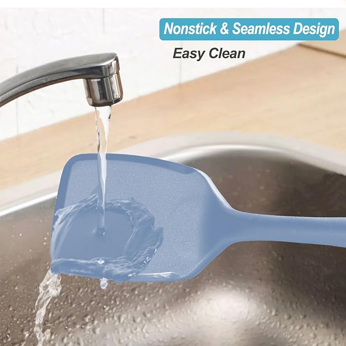 600˚F Heat Resistant Silicone Spatula Set, 13.6" Kitchen Spatula Turners for Non Stick Cookware, Flexible Spatulas with Thin Edges, Seamless Cooking Utensils for Fish, Eggs, Pancakes, Starry Blue