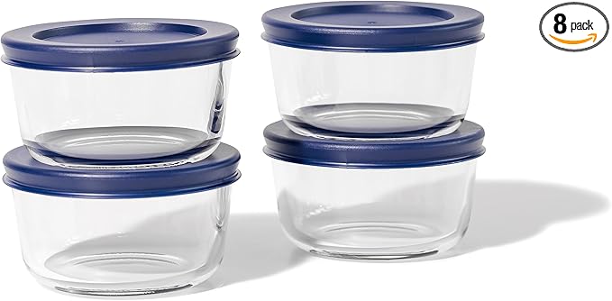 8-Piece Glass Food Storage Containers Set (4 Containers + 4 BPA-Free Lids) | 1-Cup, Leakproof | Microwave, Freezer, Oven & Dishwasher Safe | Ideal for Meal Prep & Pantry Organization
