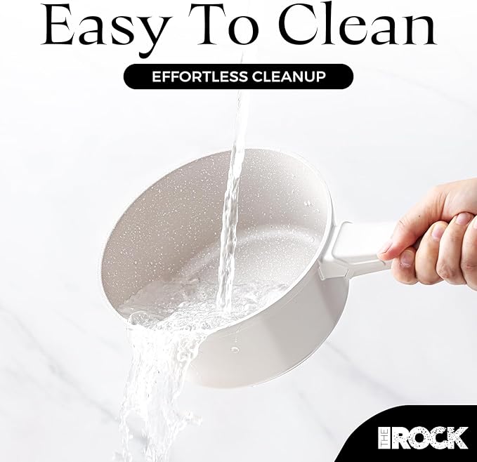 THE ROCK SOHO Ceramic Nonstick Saucepan with Lid, 2 Quarts Non Toxic Small Pot with PPG Fusion Pro Coating–Nothing Sticks, Never Warps, Lasts Longer, Induction Compatible, PTFE, PFOA&PFAS Free, Cream