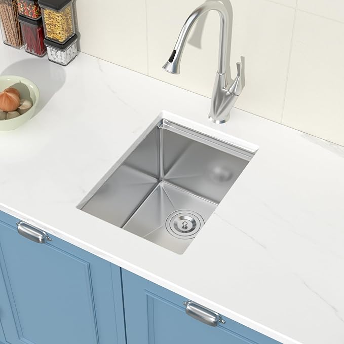 Undermount Bar Sink 14x19 Inch Kitchen Sink Single Bowl Workstation 16 Gauge Stainless Steel Small Bar Sinks with Practical Accessories