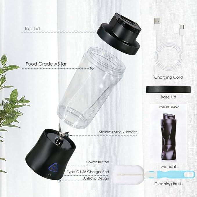 Personal Blender Wireless 24oz Cordless Mini 360 Watt Portable Blender-for Smoothies Freshly Squeezed Juices 6000mAh Self Cleaning and BPA Free Portable Juicer with 6 Sharp Blade Pearl White