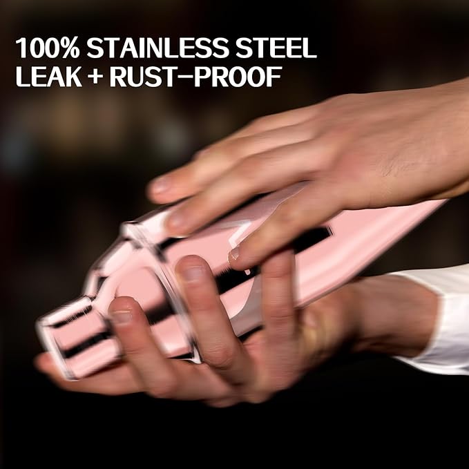 IOV Cocktail Shaker Bar Set, 24oz Martini Shaker with Built-In Strainer, Bar Tool Kit with Recipes Booklet, Professional Stainless Steel Large Bartender Drink Shaker Margarita alcohol Mixer- Rose Gold