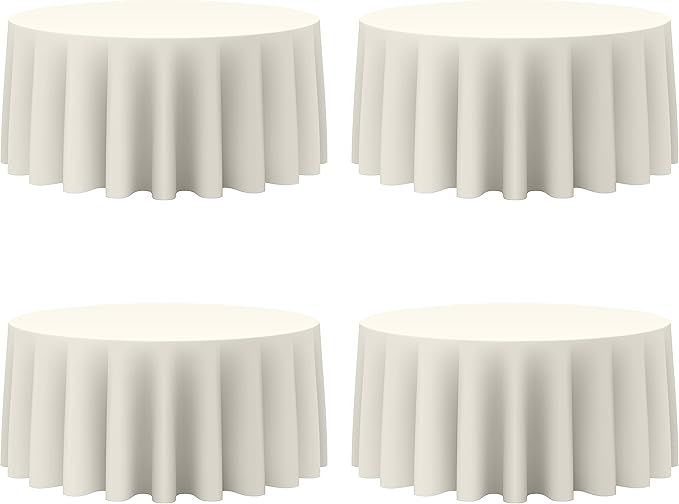 BRILLMAX 4 Pack Ivory Round Tablecloths 132 Inch - Circle Bulk Linen Polyester Fabric Washable Table Cloth Cover for Wedding Reception Banquet Birthday Party Buffet Restaurant