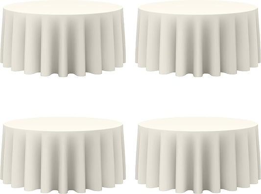 BRILLMAX 4 Pack Ivory Round Tablecloths 132 Inch - Circle Bulk Linen Polyester Fabric Washable Table Cloth Cover for Wedding Reception Banquet Birthday Party Buffet Restaurant