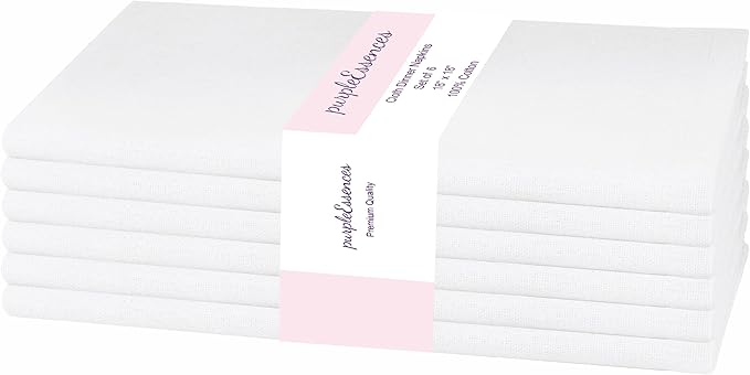 PurpleEssences Set of 6 Cloth Dinner Napkins 100% Cotton 18x18 Inch - Soft Durable Washable - Ideal for Farmhouse Party Fall Thanksgiving - Perfect Everyday Use Table Linen - White