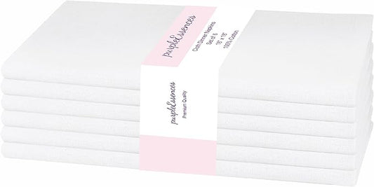 PurpleEssences Set of 6 Cloth Dinner Napkins 100% Cotton 18x18 Inch - Soft Durable Washable - Ideal for Farmhouse Party Fall Thanksgiving - Perfect Everyday Use Table Linen - White