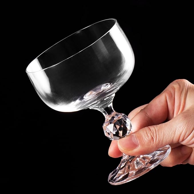 KAMMAK Coupe Glasses Set of 2, 6.7oz Crystal Cocktail Glasses, Classic Champagne Glassware for Martini, Margarita, Manhattan, Modern Bar Drinkware for Party, Beach, Anniversary