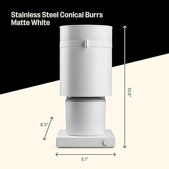 Fellow Opus Conical Burr Coffee Grinder - Espresso Grinder with 41 Settings for Espresso, Drip, French Press, & Cold Brew - Matte White