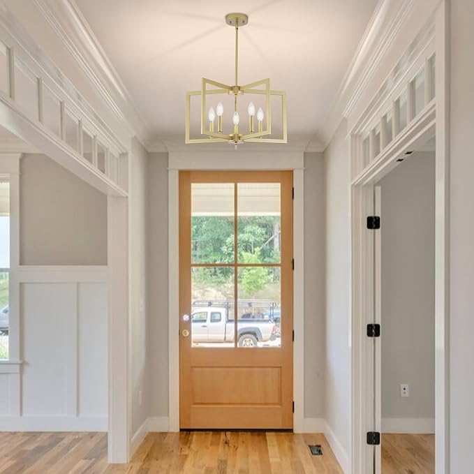 Gold Chandelier, 5-Light Dining Room Light Fixture Modern Metal Chandelier Pendant Lighting for Farmhouse Kitchen Living Room Entryway (Gold, E12 Bulbs Not Included)