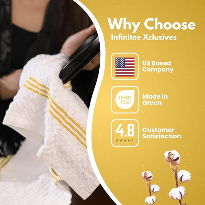 Infinitee Xclusives 100% Cotton Kitchen Towels - 15x25 Inch Ultra Soft Tea Towels, Super Absorbent Terry Dish Towel for Kitchen Linens |Radiant Yellow|