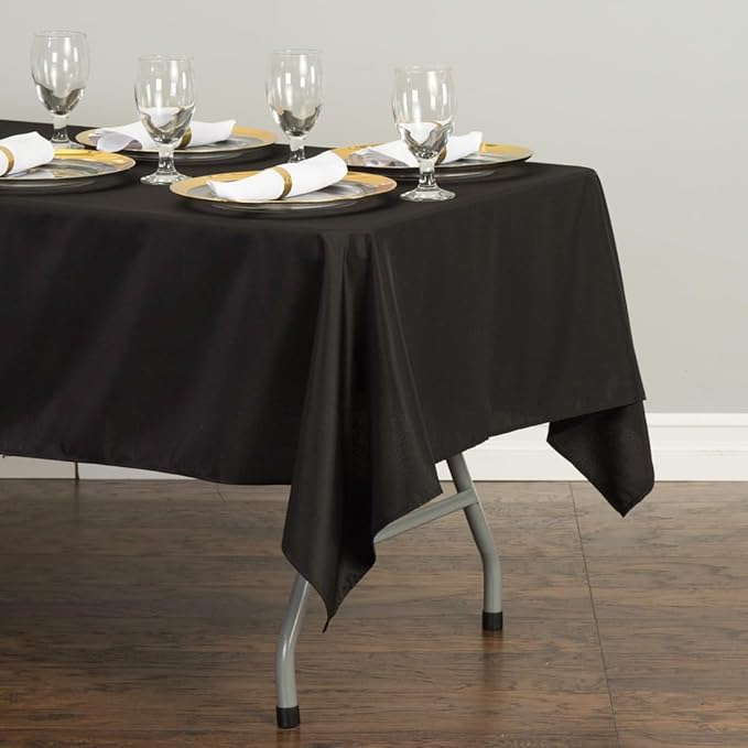 LTC LINENS 5 Pack Black Rectangular Tablecloths 60 x 126 Inches for 8 Feet Rectangle Banquet Tables with Half-Drop - Stain and Wrinkle Resistant Polyester Fabric Cloth Table Covers for Party, Wedding