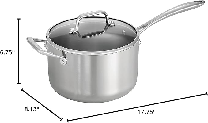 Tramontina Tri-Ply Clad Stainless Steel 4-Quart Sauce Pan with Glass Lid, Induction-Ready, Dishwasher-Safe, NSF-Certified