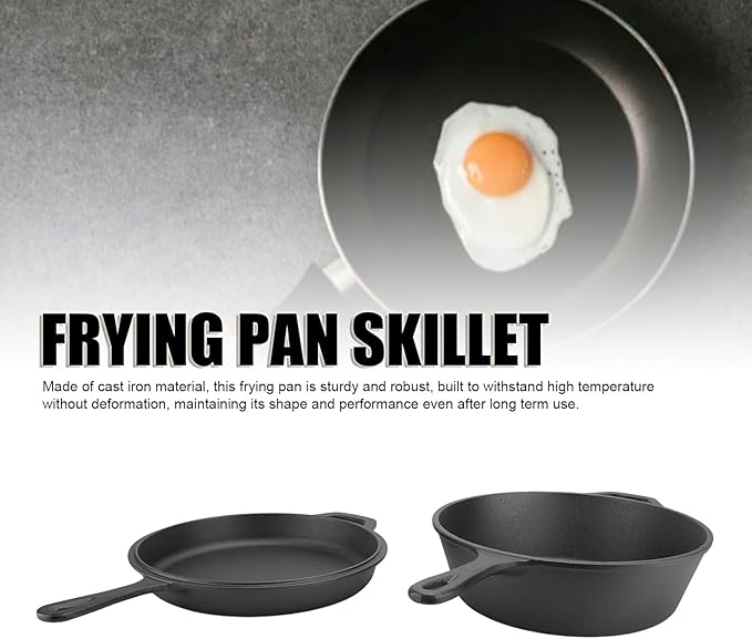 2 Piece Set Cast Iron Skillet, Even Heating & Non Stick Cast Iron Frying Pan for Home Kitchen