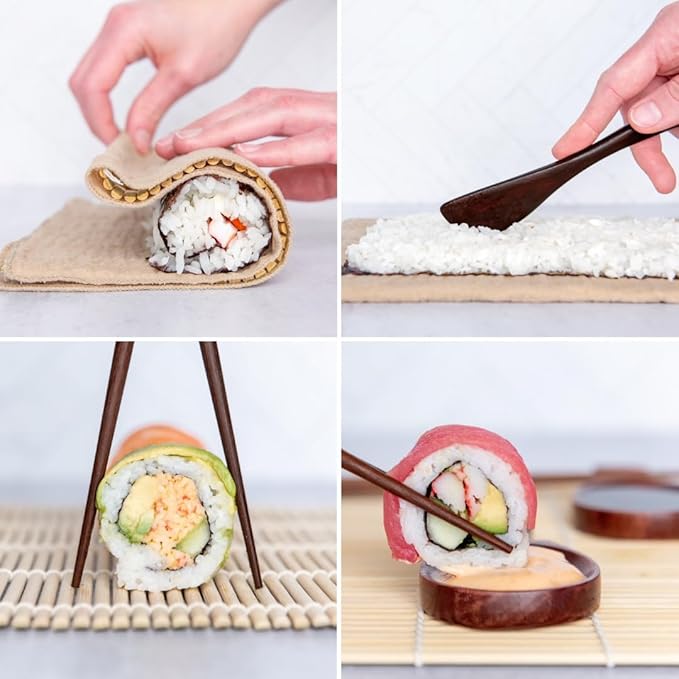 No Plastic Premium Sushi Making Kit for Home, for Beginners or Pro Sushi makers. Made of Premium Wood, includes Tea Cloth, Planet-Friendly - the Best Gift and DIY Home Sushi Kit Experience